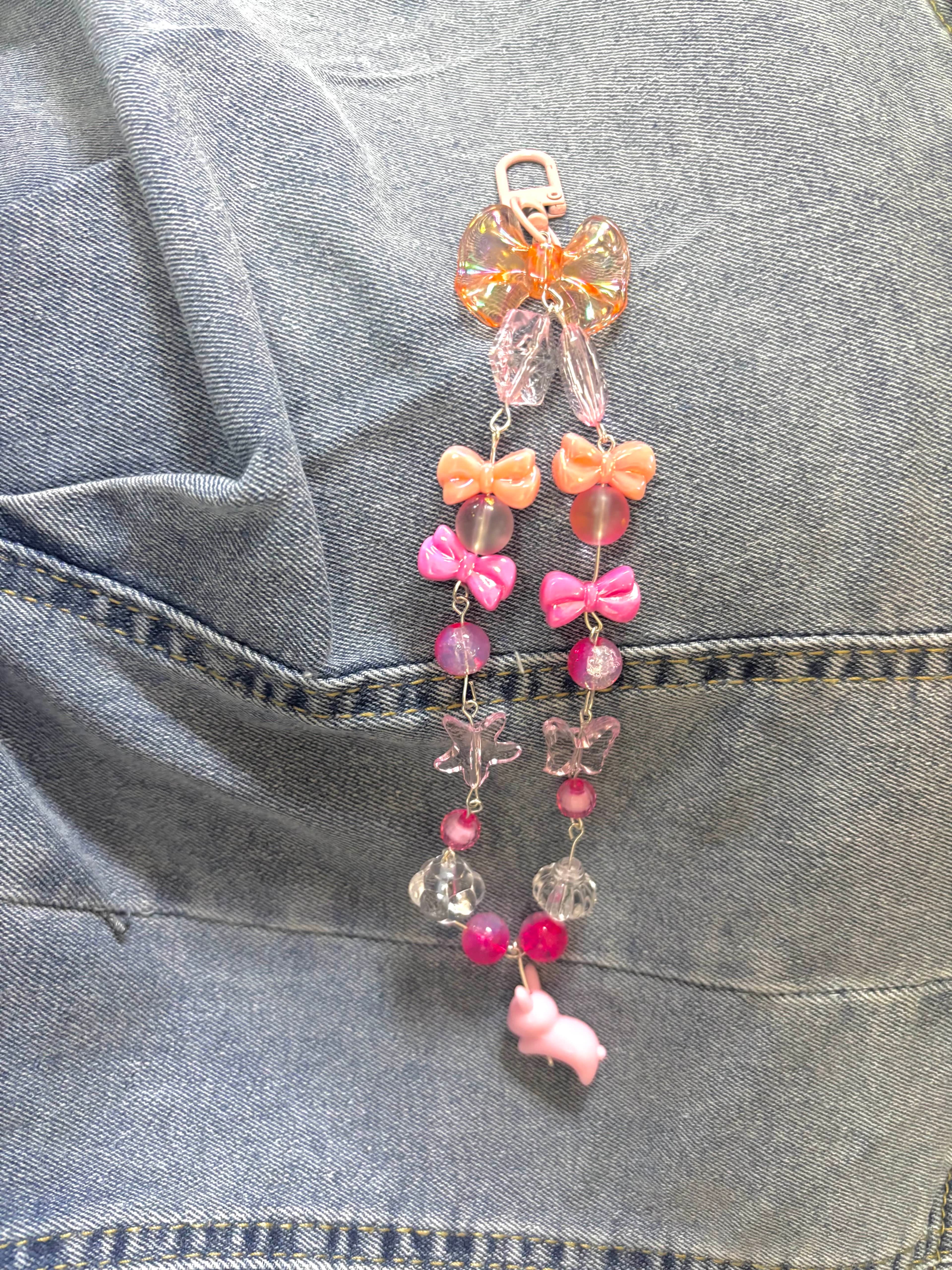 Kawaii charm keychain with colorful beads and bow charms